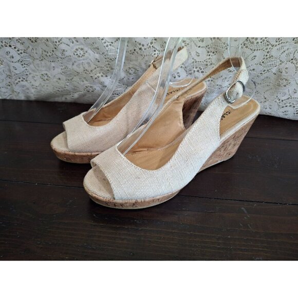 City Classified Alina Beige Slingback Cork Wedge Sandal/Pre-owned, Sz. 7 - Picture 3 of 10